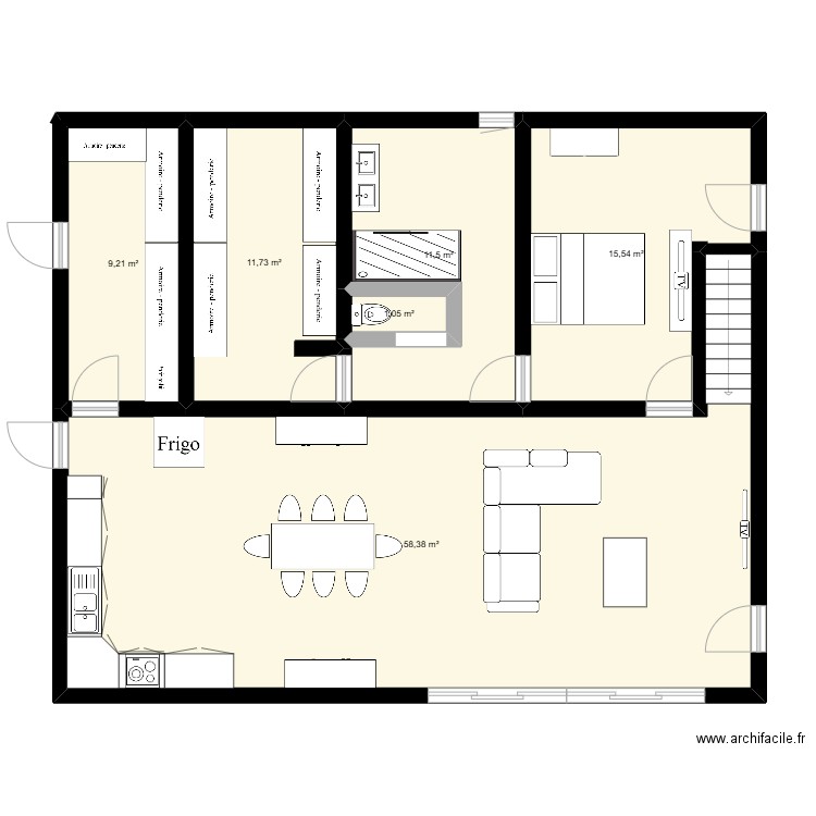 cabinet1. Plan de 6 pièces et 107 m2