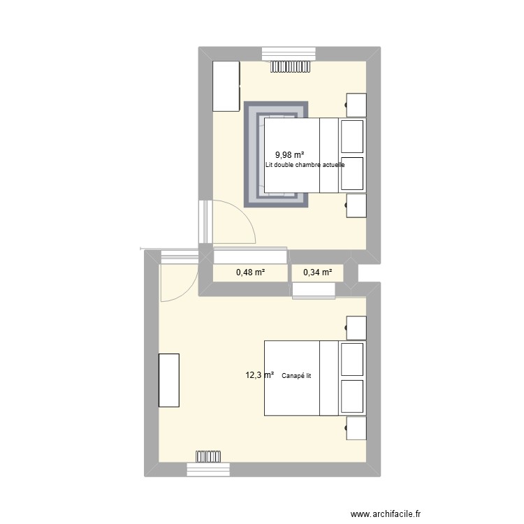 Chambre. Plan de 4 pièces et 23 m2