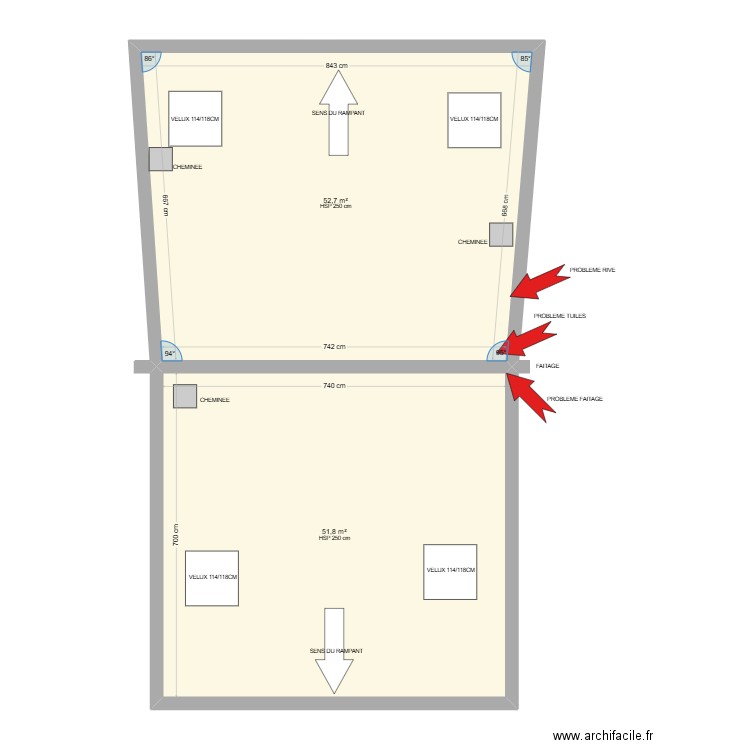 PLAN CHEVILLOTTE TOITURE. Plan de 2 pièces et 105 m2