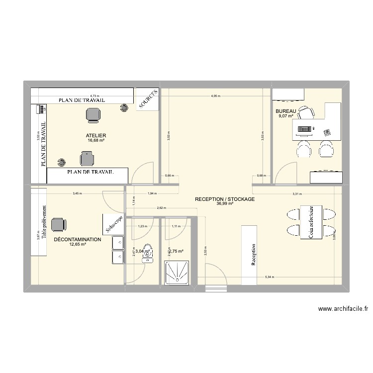 Local SmartReFlex. Plan de 6 pièces et 81 m2