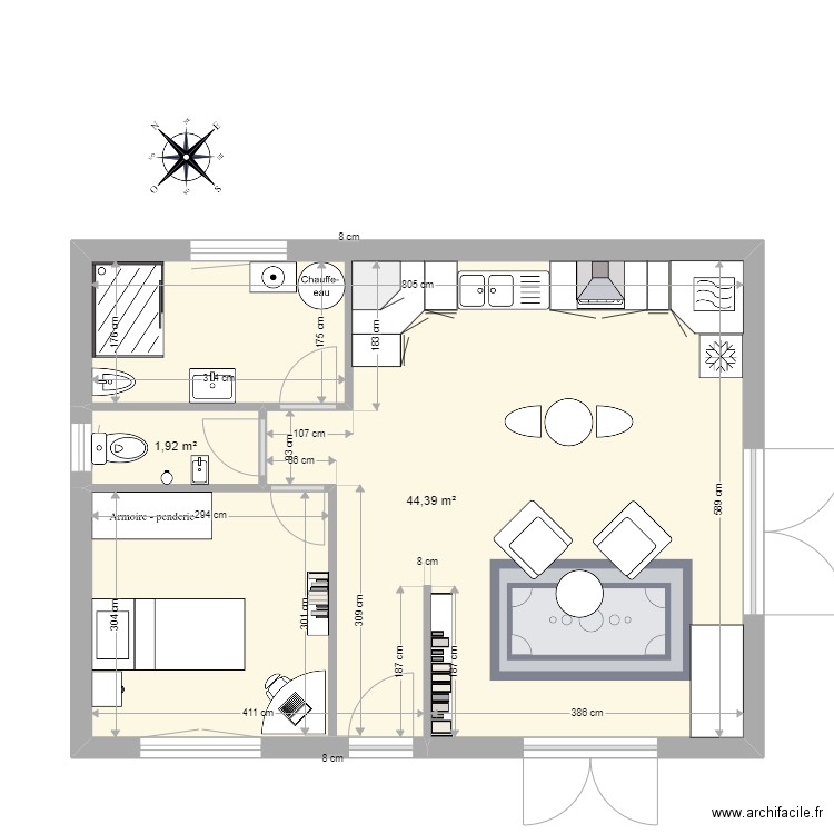 plan1. Plan de 2 pièces et 46 m2