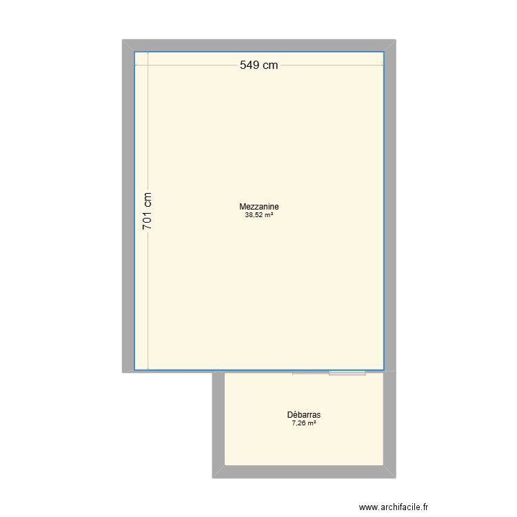 Mezzanine. Plan de 2 pièces et 46 m2