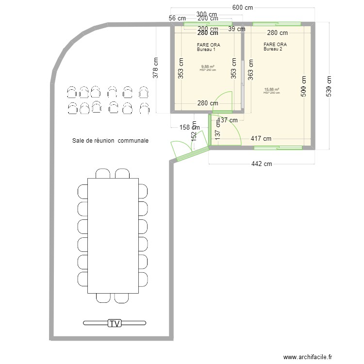 fare ora tahuata . Plan de 2 pièces et 26 m2