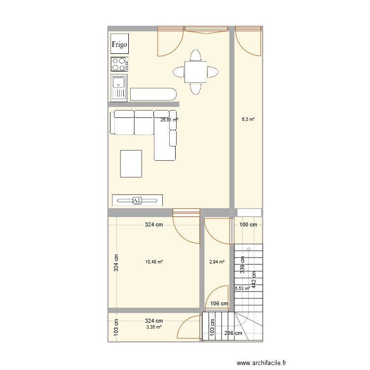 PLAN1. Plan de 6 pièces et 55 m2