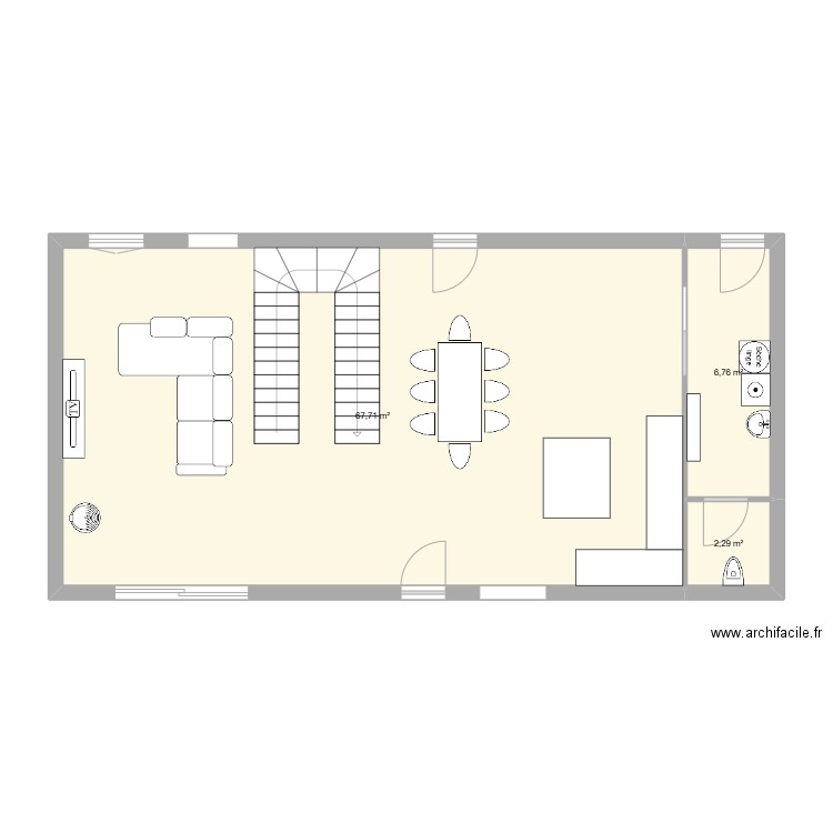 sicioreix bas. Plan de 3 pièces et 77 m2