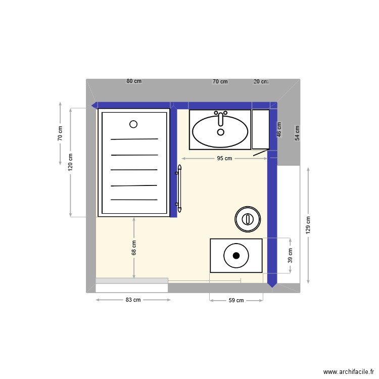 Louis sdb. Plan de 2 pièces et 4 m2