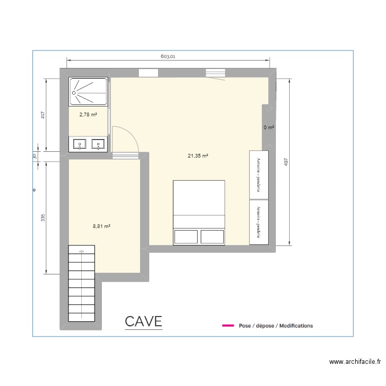 Franchise. Plan de 4 pièces et 33 m2