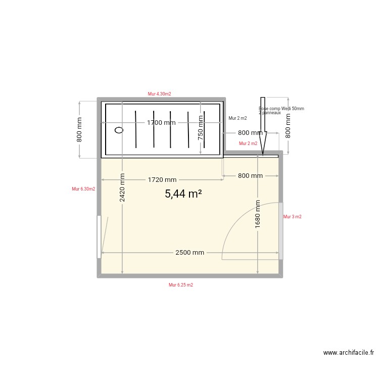 chevalier cornier. Plan de 1 pièce et 5 m2