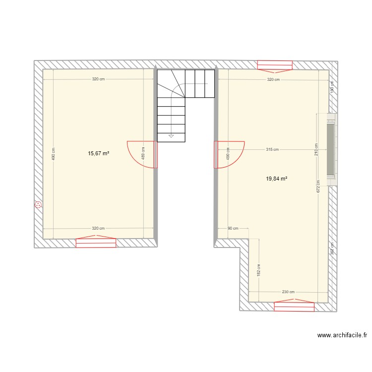 Ana-Etage. Plan de 2 pièces et 36 m2