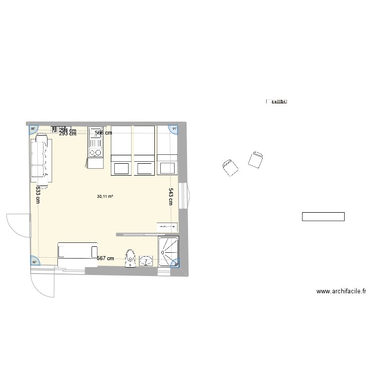 maison fond du jardin V3. Plan de 1 pièce et 30 m2