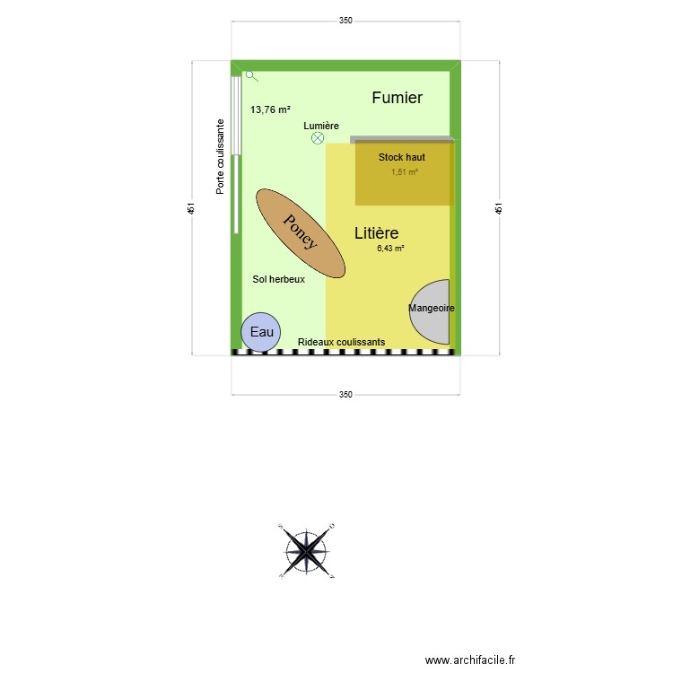 Box âne 02. Plan de 1 pièce et 14 m2