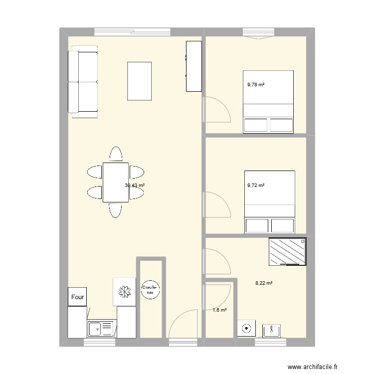 Plan maison 70m2. Plan de 5 pièces et 69 m2