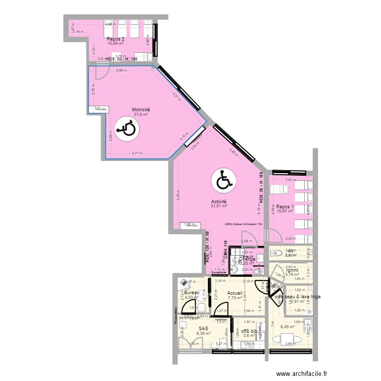 92 Nanterre 118 Salvador Projet rectif cote_Bienvenu 1. Plan de 14 pièces et 121 m2