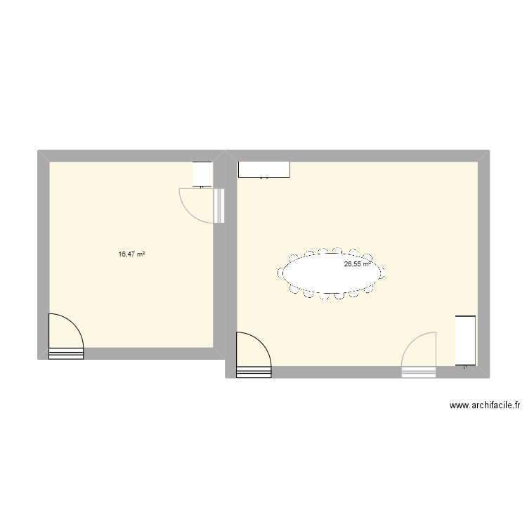 ProjetVISIOactuel. Plan de 2 pièces et 43 m2