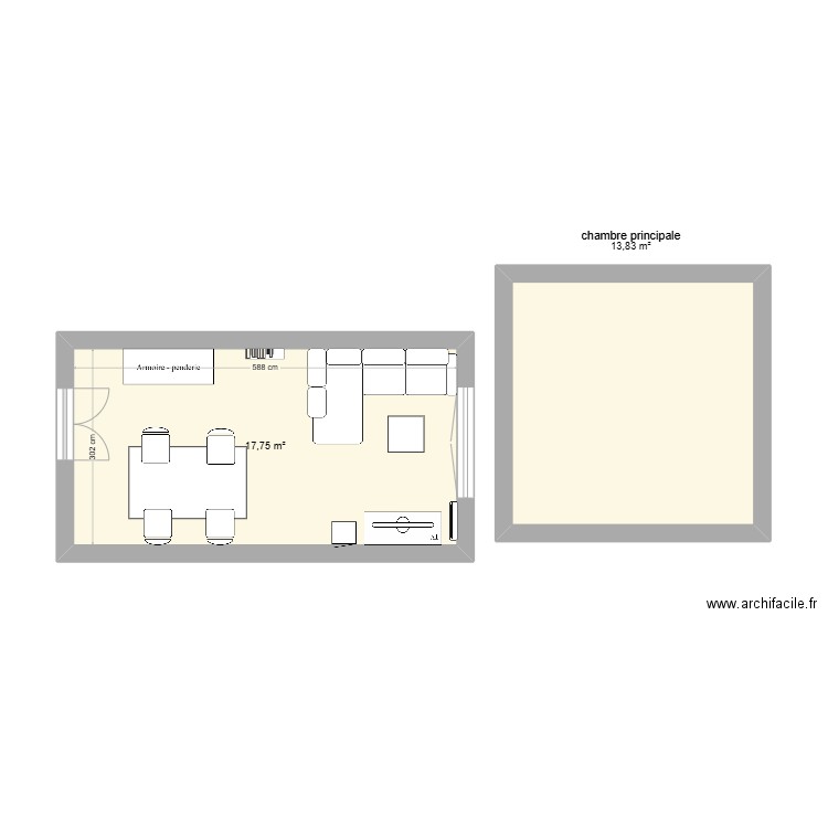 appartement. Plan de 2 pièces et 32 m2