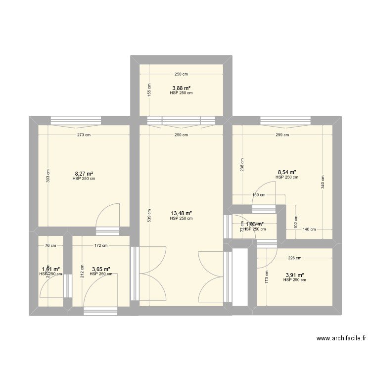 appart. Plan de 8 pièces et 44 m2