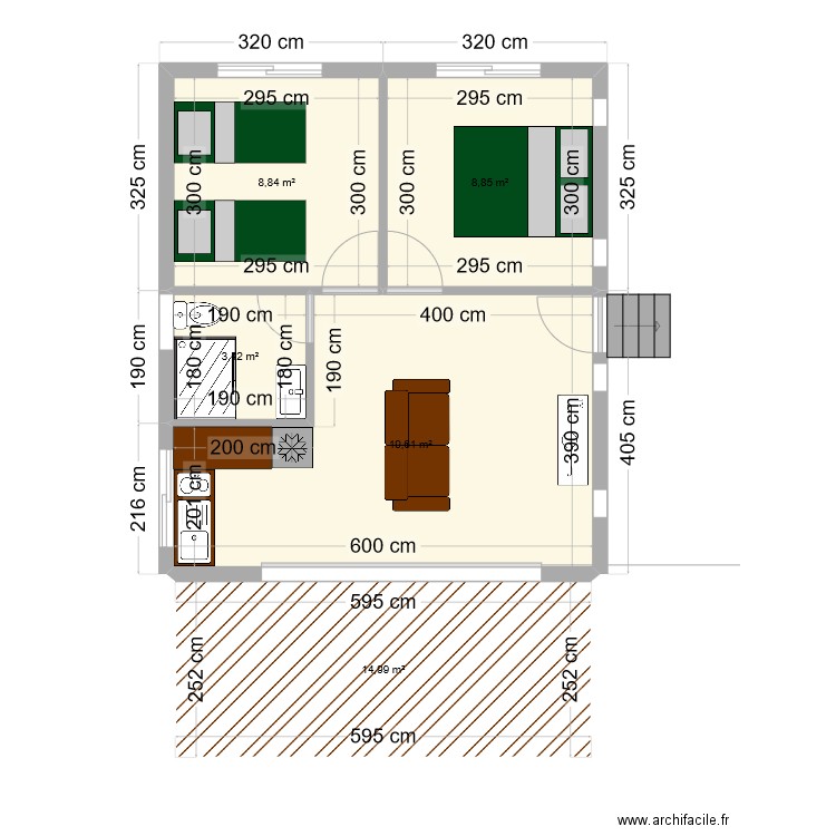 HUAHINE 3. Plan de 5 pièces et 56 m2