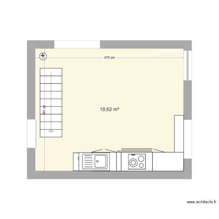 plan de cuisine. Plan de 1 pièce et 19 m2