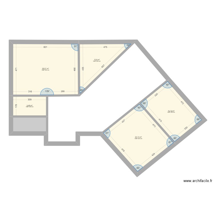 Isolation Plancher. Plan de 6 pièces et 84 m2