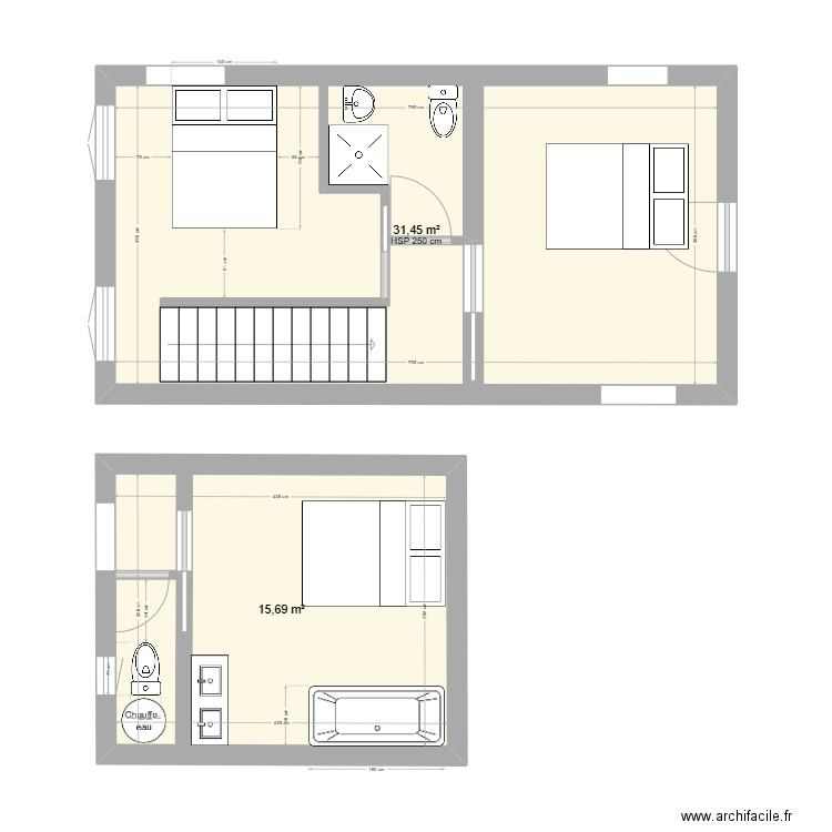 plan 1. Plan de 2 pièces et 47 m2