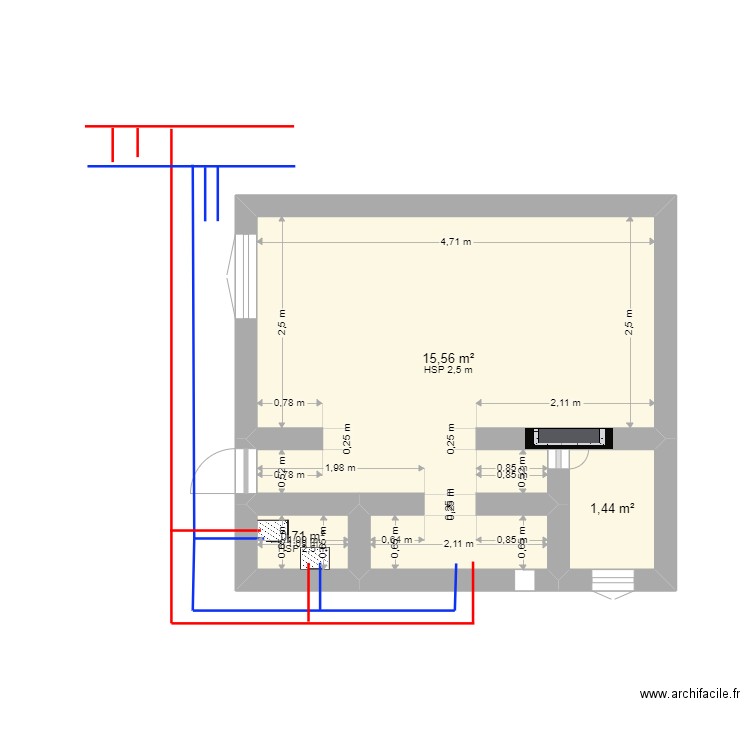 tegmi kamouni. Plan de 3 pièces et 18 m2