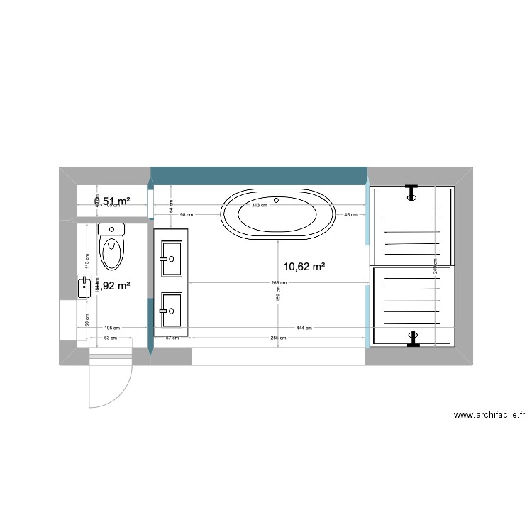 MARTINETTE - BATHROOM 2. Plan de 3 pièces et 13 m2