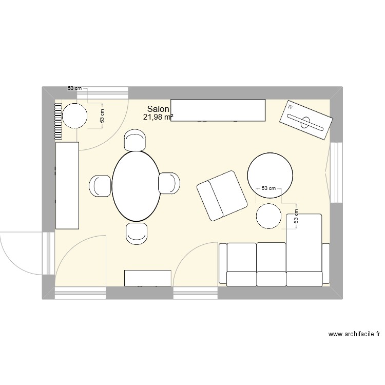 Salon. Plan de 1 pièce et 22 m2