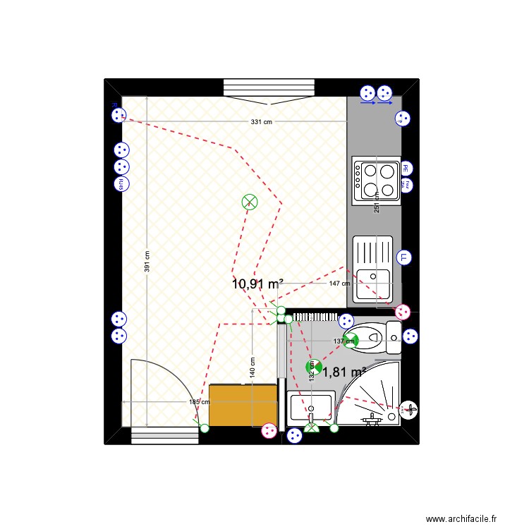 AMBROISE ZIADE  PROJET. Plan de 2 pièces et 13 m2