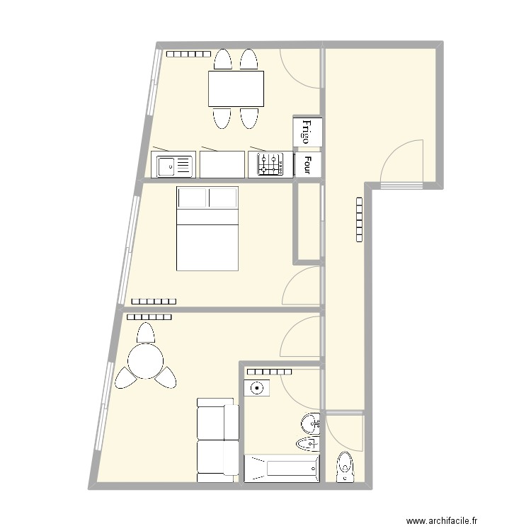 croix rousse aménager. Plan de 6 pièces et 53 m2