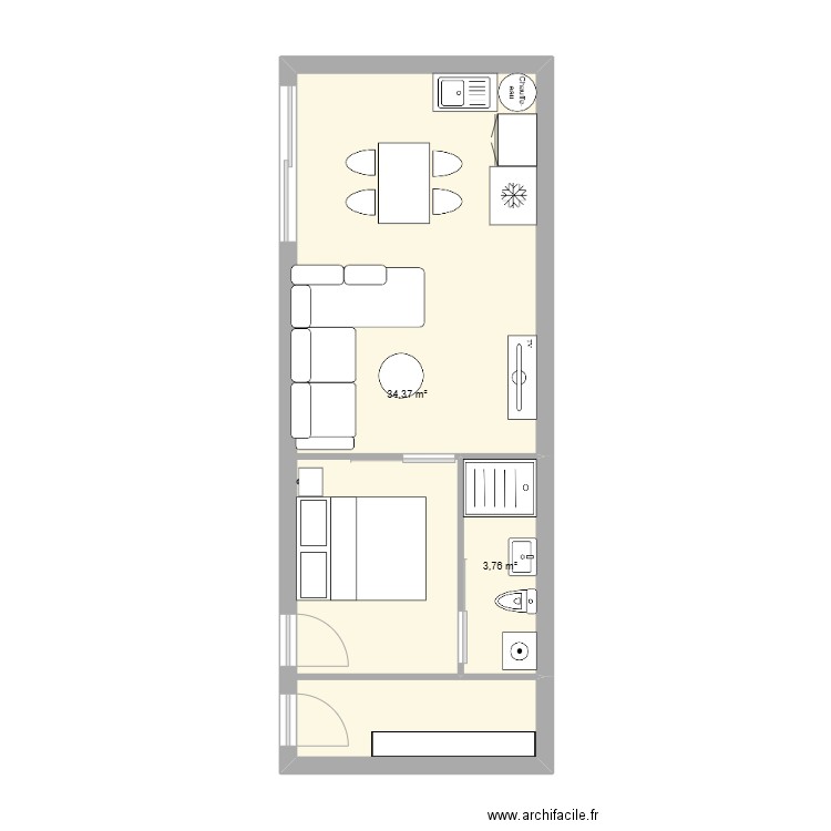 appartement marmande. Plan de 2 pièces et 38 m2