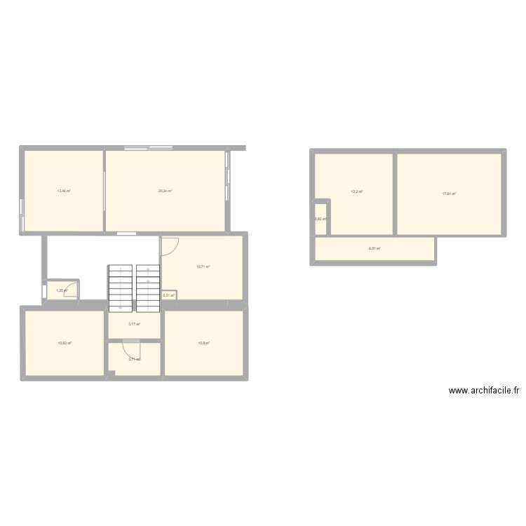 RDC. Plan de 13 pièces et 111 m2