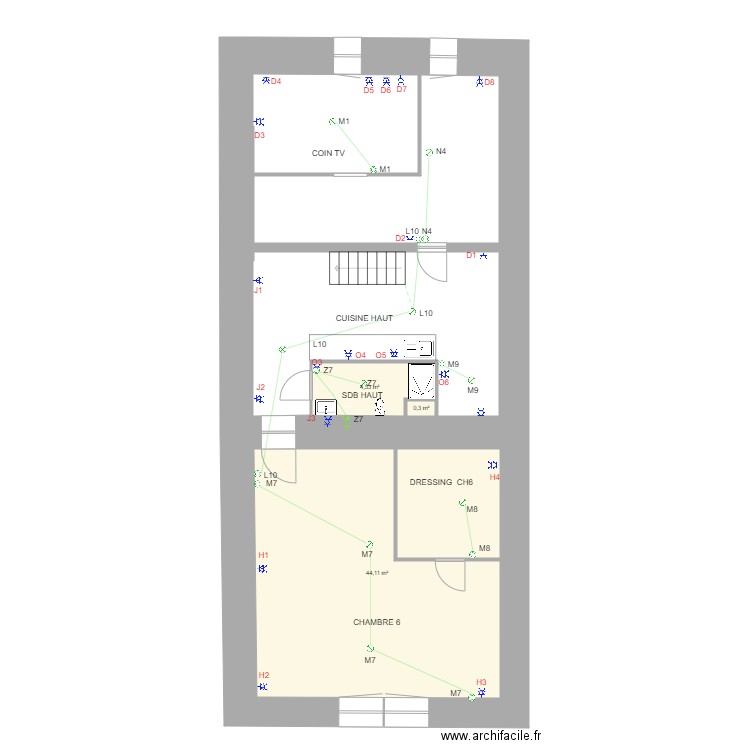 EclairageGrenier. Plan de 13 pièces et 237 m2