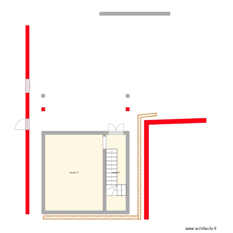 rez de chaussée + exterieur. Plan de 2 pièces et 32 m2