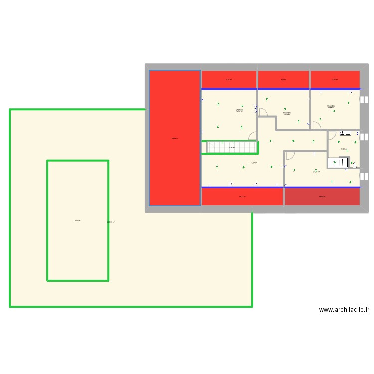 RDC actualisé. Plan de 37 pièces et 1756 m2