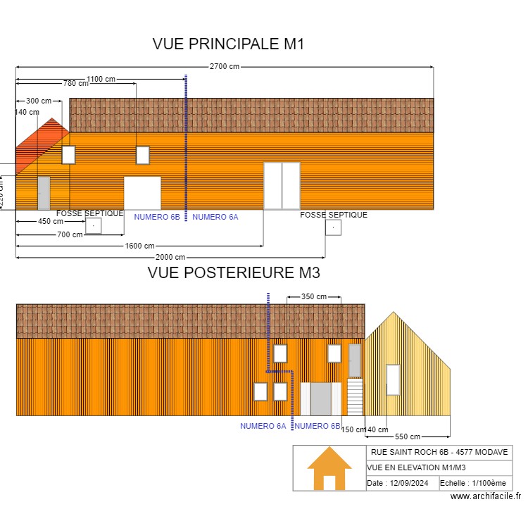 V.RADOUX - VUE EN ELEVATION M1/M3 - 1/100. Plan de 0 pièce et 0 m2