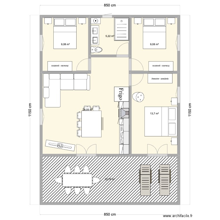 Bea 1 salle d'eau. Plan de 6 pièces et 88 m2