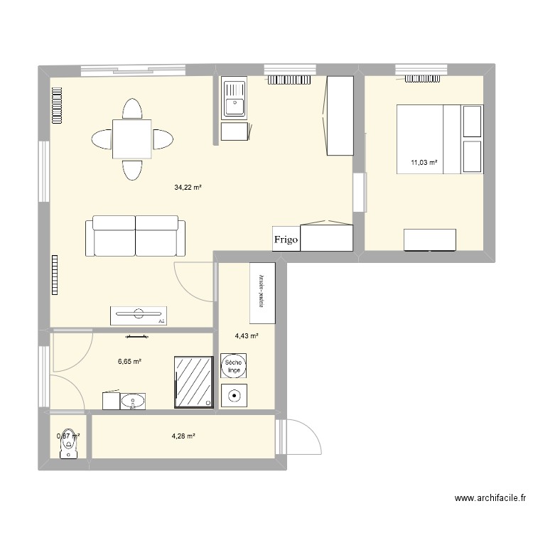 MAMIE. Plan de 2 pièces et 23 m2