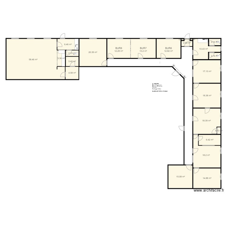 dililog BUREAUX. Plan de 24 pièces et 263 m2