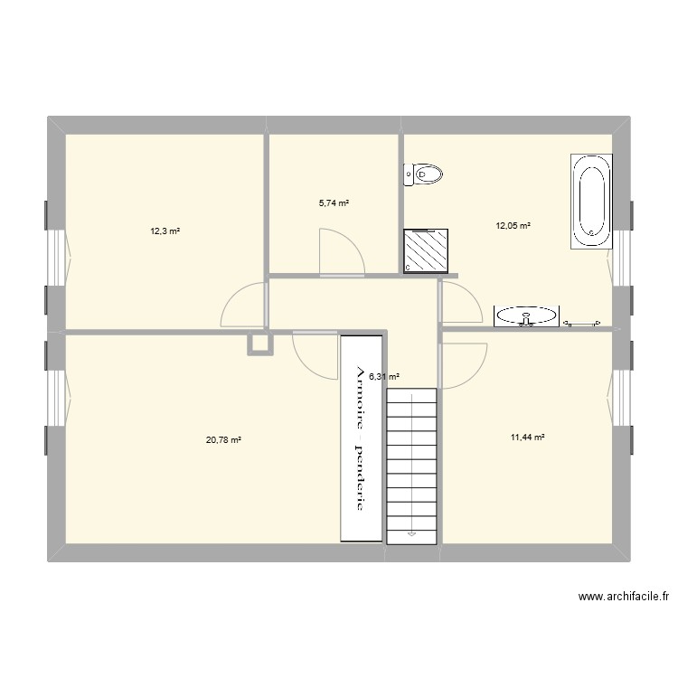 n1 muntz. Plan de 6 pièces et 69 m2