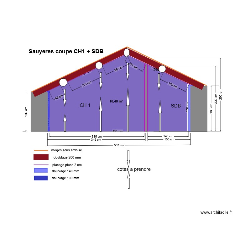 COUPE CH1 + SDB. Plan de 0 pièce et 0 m2