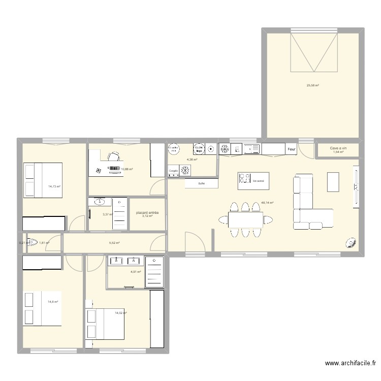 maison ideale. Plan de 14 pièces et 153 m2