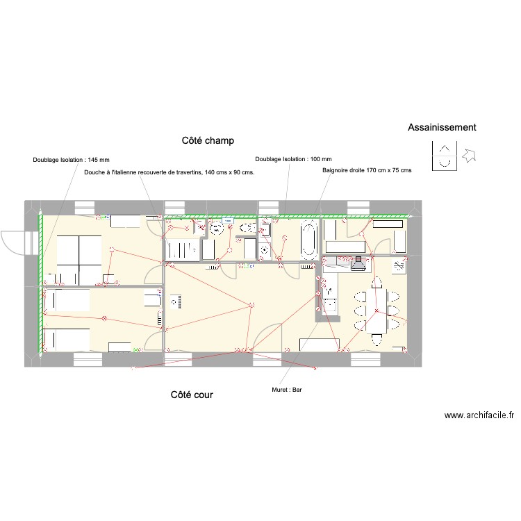 Extension Le Haras avec schéma électrique. Plan de 7 pièces et 77 m2