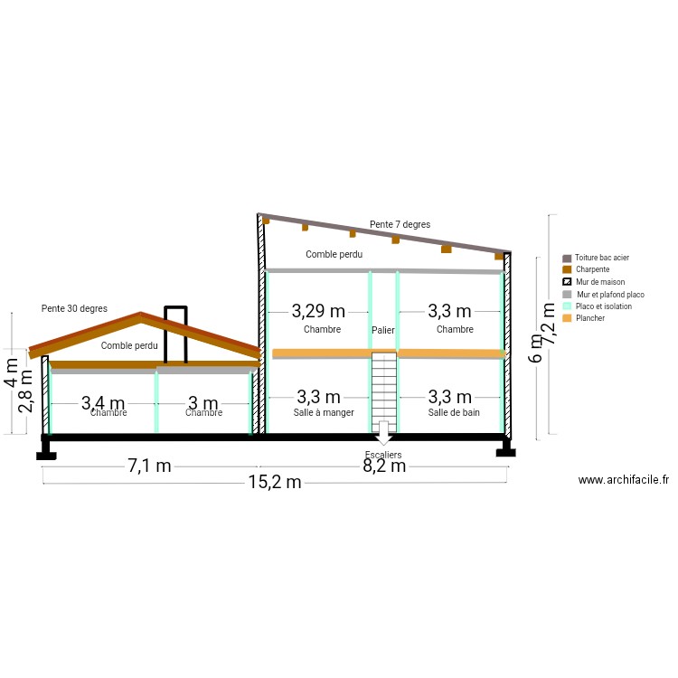 Plan coupe ouest b. Plan de 1 pièce et 8 m2