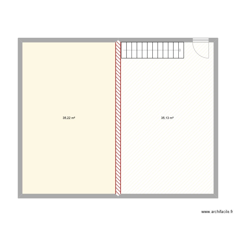 atelier étage. Plan de 2 pièces et 70 m2