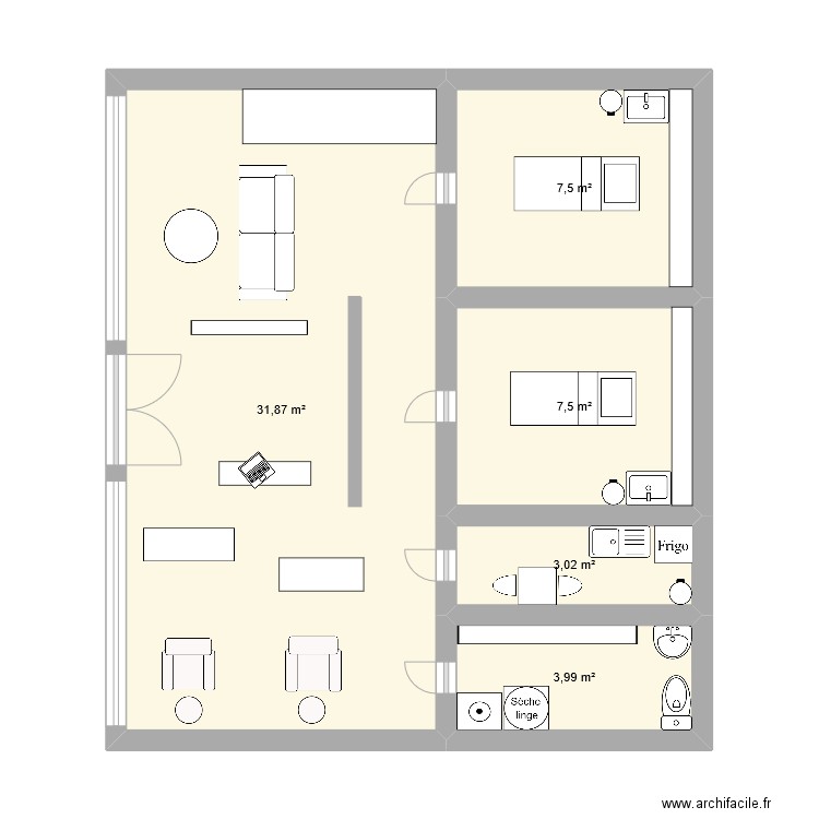 institut bts . Plan de 5 pièces et 54 m2