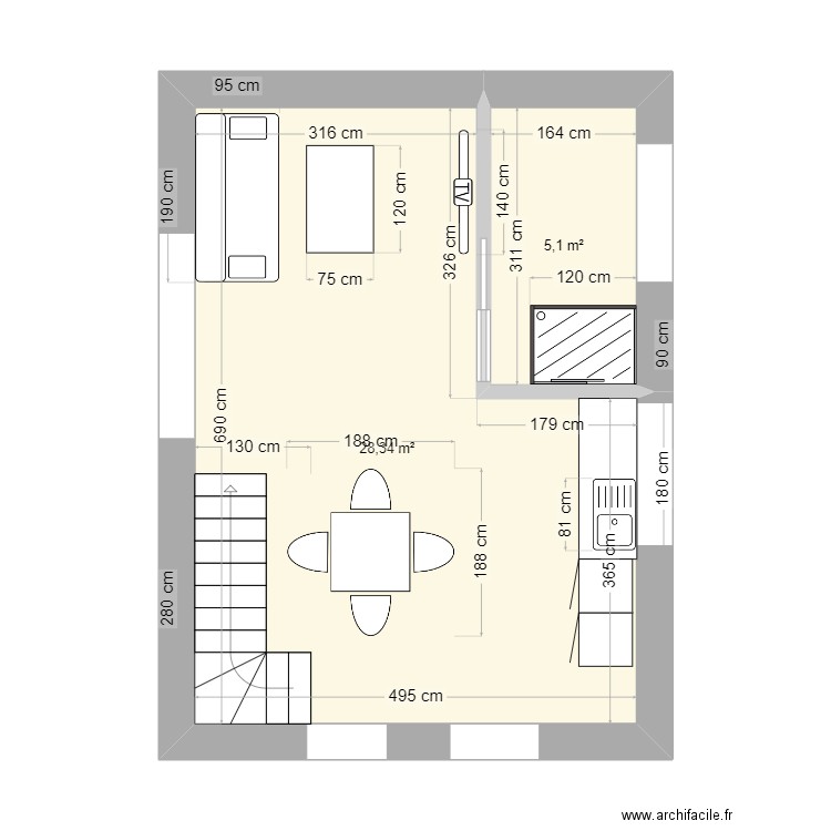 matafelon. Plan de 2 pièces et 33 m2