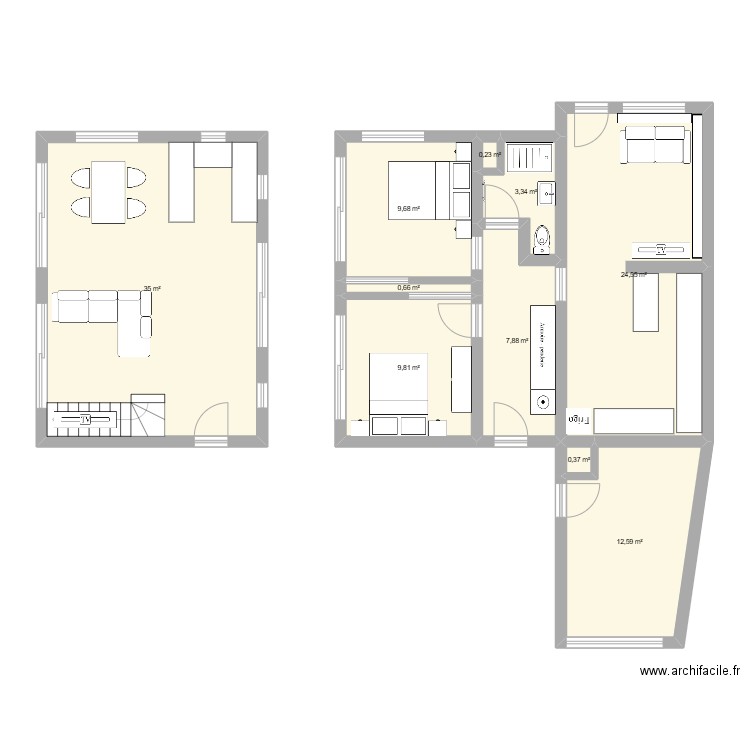 Maison. Plan de 10 pièces et 104 m2