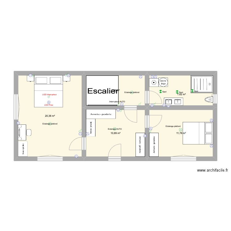 Etage 1. Plan de 5 pièces et 58 m2