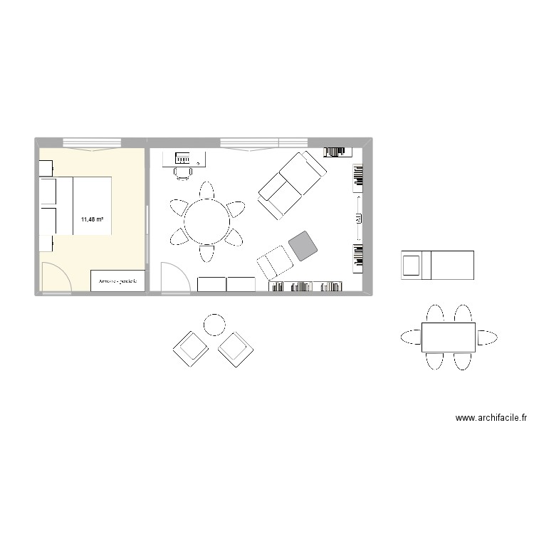 salon2. Plan de 1 pièce et 11 m2