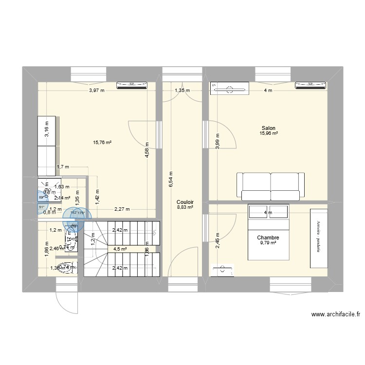 conlie. Plan de 7 pièces et 59 m2